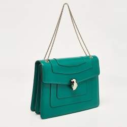 Pre Owned Bvlgari Green Leather Large Serpenti Forever Shoulder Bag
