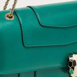 Pre Owned Bvlgari Green Leather Large Serpenti Forever Shoulder Bag
