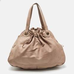 Pre Owned Bvlgari Beige Leather Ruched Hobo