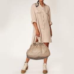 Pre Owned Bvlgari Beige Leather Ruched Hobo
