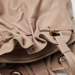 Pre Owned Bvlgari Beige Leather Ruched Hobo