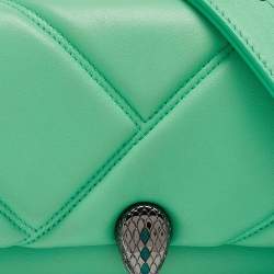 Pre Owned Bvlgari Green Quilted Leather Mini Serpenti Cabochon Crossbody Bag