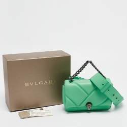 Pre Owned Bvlgari Green Quilted Leather Mini Serpenti Cabochon Crossbody Bag