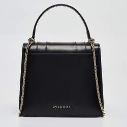 Bvlgari Black Leather Small Serpenti Forever Top Handle Bag