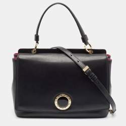 Bvlgari Black Leather Duet Top Handle Bag