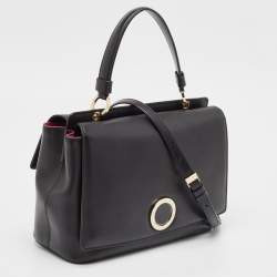 Bvlgari Black Leather Duet Top Handle Bag