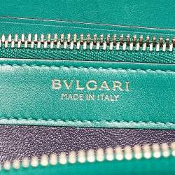 Pre Owned Bvlgari Green Leather Serpenti Forever Zip Around Wallet 
