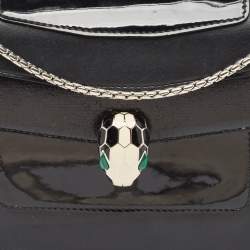 Pre Owned حقيبة كتف بلغاري سيربينتي فوريفر جلد أسود بقلاب متوسطة