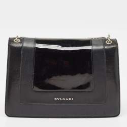 Pre Owned حقيبة كتف بلغاري سيربينتي فوريفر جلد أسود بقلاب متوسطة