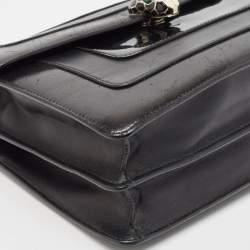 Pre Owned حقيبة كتف بلغاري سيربينتي فوريفر جلد أسود بقلاب متوسطة