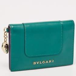 Pre Owned Bvlgari Green Leather Serpenti Forever Bifold Card Holder