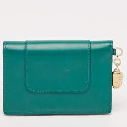 Pre Owned Bvlgari Green Leather Serpenti Forever Bifold Card Holder