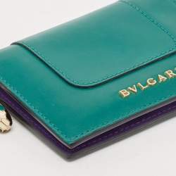 Pre Owned Bvlgari Green Leather Serpenti Forever Bifold Card Holder