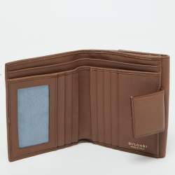 Bvlgari Brown Leather Logo Flap Compact Wallet