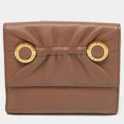 Bvlgari Brown Leather Logo Flap Compact Wallet