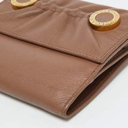 Bvlgari Brown Leather Logo Flap Compact Wallet