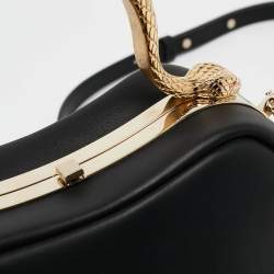 Pre Owned Bvlgari Black Leather Serpentine Top Handle Bag