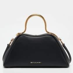 Pre Owned Bvlgari Black Leather Serpentine Top Handle Bag