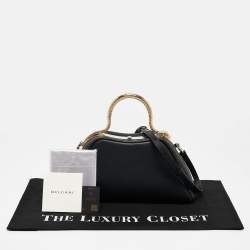 Pre Owned Bvlgari Black Leather Serpentine Top Handle Bag
