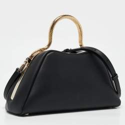 Pre Owned Bvlgari Black Leather Serpentine Top Handle Bag