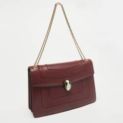 Pre Owned Bvlgari Bugundy Leather Medium Serpenti Forever Shoulder Bag