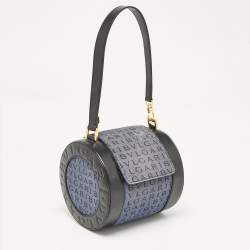 Bvlgari Blue/Black Logo Denim and Leather Cylinder Bag