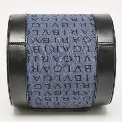Bvlgari Blue/Black Logo Denim and Leather Cylinder Bag