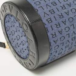 Bvlgari Blue/Black Logo Denim and Leather Cylinder Bag