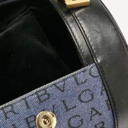 Bvlgari Blue/Black Logo Denim and Leather Cylinder Bag