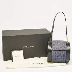 Bvlgari Blue/Black Logo Denim and Leather Cylinder Bag