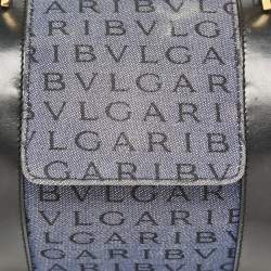 Bvlgari Blue/Black Logo Denim and Leather Cylinder Bag