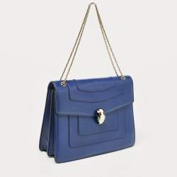 Pre Owned Bvlgari Dark Blue Leather Medium Serpenti Forever Flap Shoulder Bag