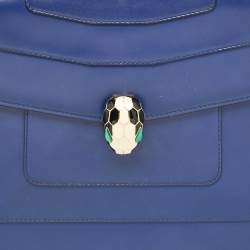 Pre Owned Bvlgari Dark Blue Leather Medium Serpenti Forever Flap Shoulder Bag