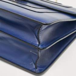 Pre Owned Bvlgari Dark Blue Leather Medium Serpenti Forever Flap Shoulder Bag