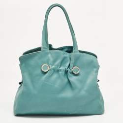 Pre Owned Bvlgari Light Blue Leather Twist Tote