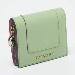 Pre Owned Bvlgari Mint Green Leather Serpenti Forever Trifold Wallet