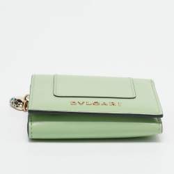 Pre Owned Bvlgari Mint Green Leather Serpenti Forever Trifold Wallet