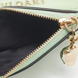 Pre Owned Bvlgari Mint Green Leather Serpenti Forever Trifold Wallet
