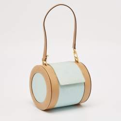 Pre Owned Bvlgari Tan/Light Blue Fabric B.Zero1 Shoulder Bag