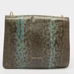 Pre Owned Bvlgari Green/Black Karung Serpenti Forever Flap Shoulder Bag