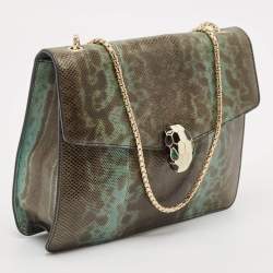 Pre Owned Bvlgari Green/Black Karung Serpenti Forever Flap Shoulder Bag