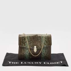 Pre Owned Bvlgari Green/Black Karung Serpenti Forever Flap Shoulder Bag