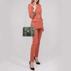 Pre Owned Bvlgari Green/Black Karung Serpenti Forever Flap Shoulder Bag