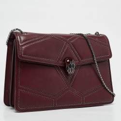 Bvlgari Burgundy Quilted Leather Medium Studded Serpenti Forever Shoulder Bag