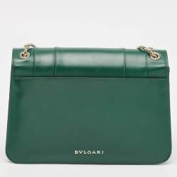 مملوكة مسبقًا Bvlgari Green Leather Medium Serpenti Forever Shoulder Bag