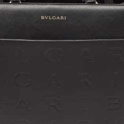 Bvlgari Black Leather Logo Embossed Tote