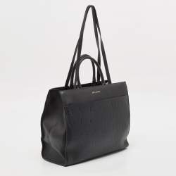 Bvlgari Black Leather Logo Embossed Tote