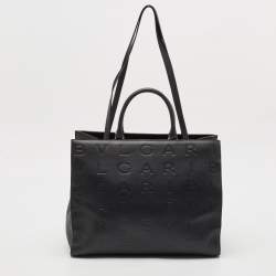 Bvlgari Black Leather Logo Embossed Tote