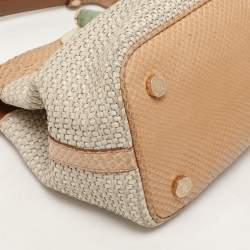 Bvlgari Beige/Brown Woven Leather and Python Isabella Rossellini Top Handle Bag