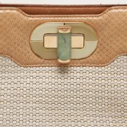 Bvlgari Beige/Brown Woven Leather and Python Isabella Rossellini Top Handle Bag